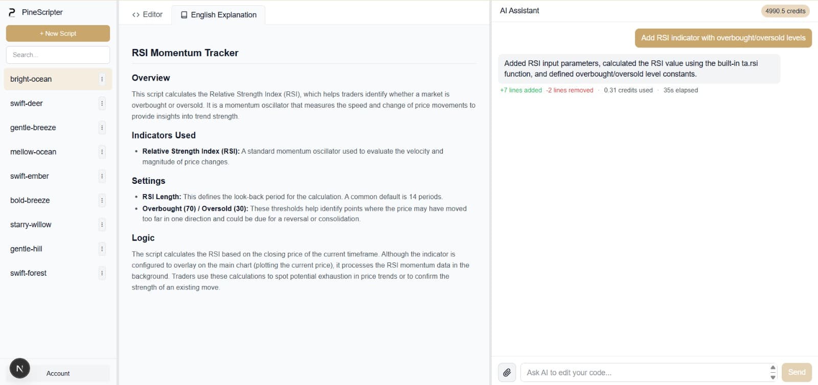 PineScripter - Plain English code explanations